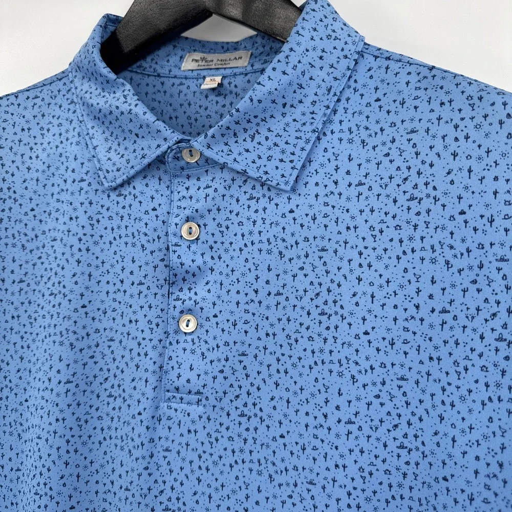 Peter Millar Summer‎ Comfort Blue Southwest All Over Print Men Polo XL